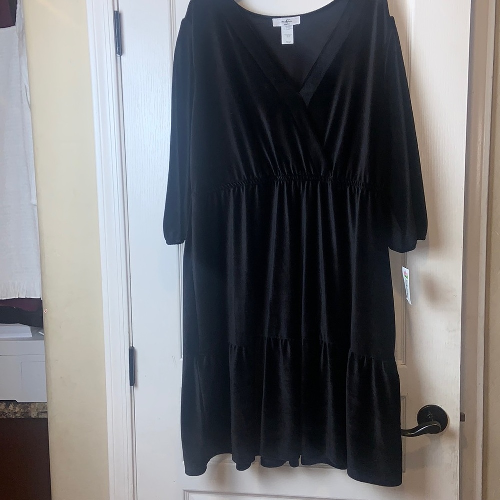 Moa Moa Tiered Black Velvet Dress
